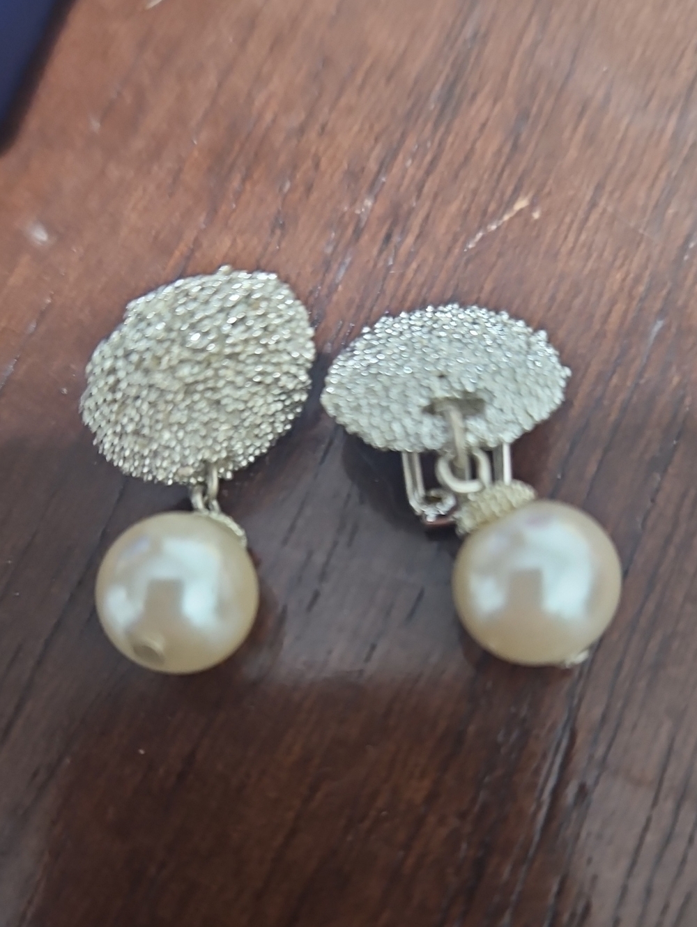 Pearl Drop Clip-On Earrings in White & Silver